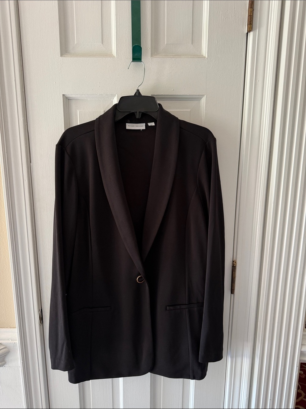 Susan Graver Black Shawl Collar Single-Button Blazer Liquid Knit